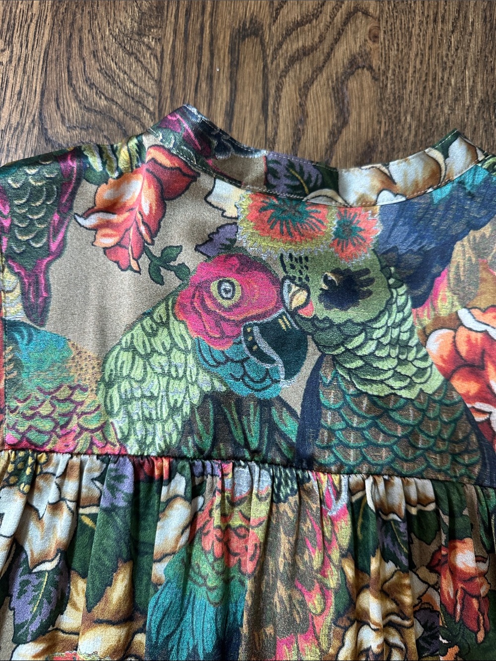 Johnny Was Parrot Cosima 100%silk peasant blouse in pristine condition! - Picture 9 of 10
